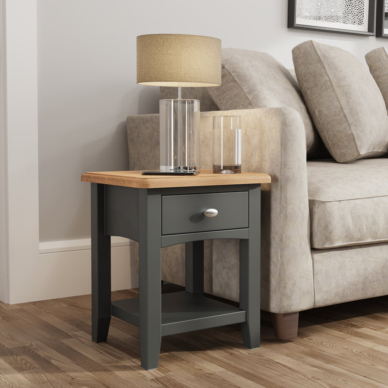 Grantham Oak Top 1 Drawer Lamp Table by Lavishway | Side Tables-36760