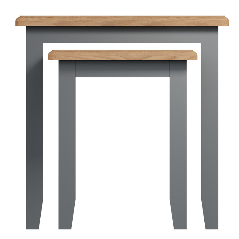 Grantham Oak Top Nest Of 2 Table in Grey by Lavishway | Nest of Tables-33953