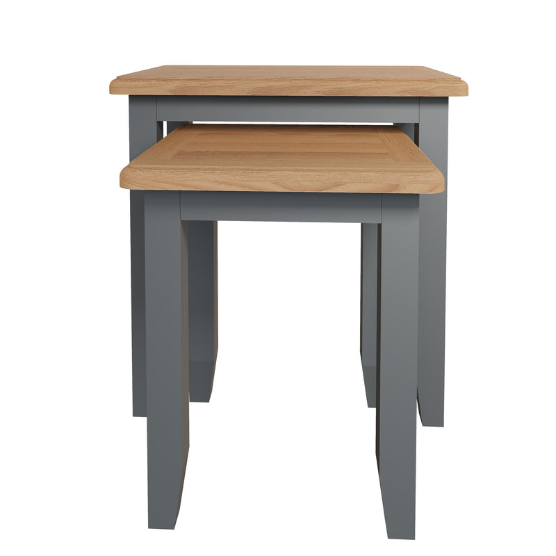 Grantham Oak Top Nest Of 2 Table in Grey by Lavishway | Nest of Tables-33949