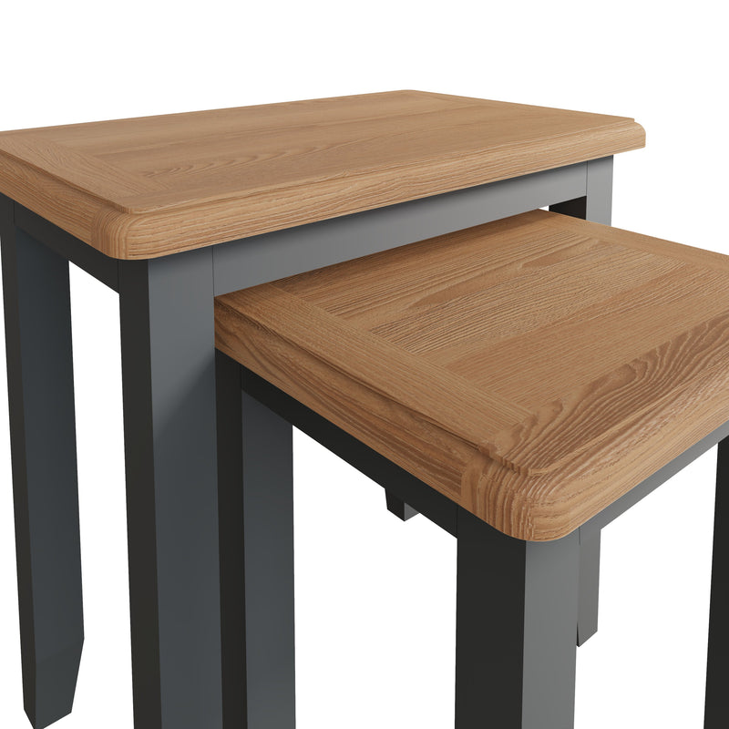 Grantham Oak Top Nest Of 2 Table in Grey by Lavishway | Nest of Tables-33950