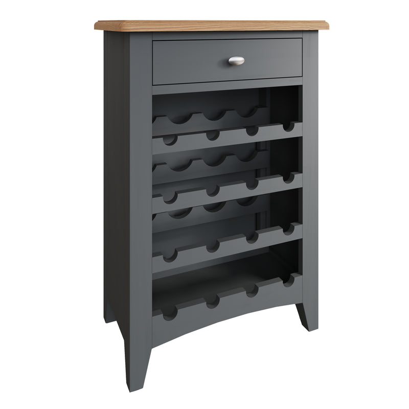 Grantham Oak Top 1 Drawer Grey Wine Cabinet by Lavishway | Wine Racks-33939