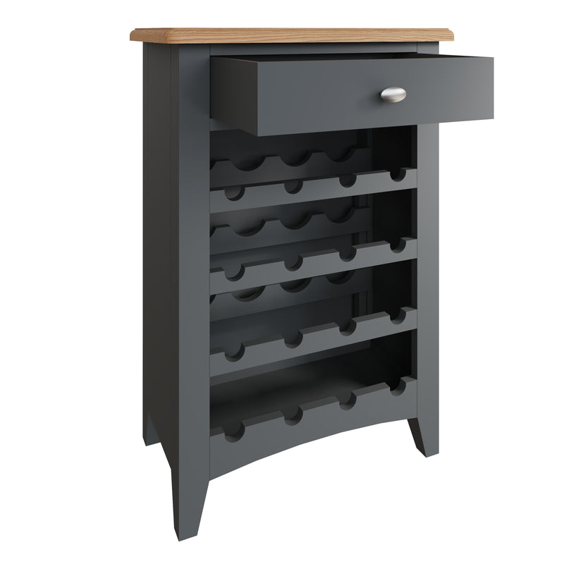 Grantham Oak Top 1 Drawer Grey Wine Cabinet by Lavishway | Wine Racks-33941
