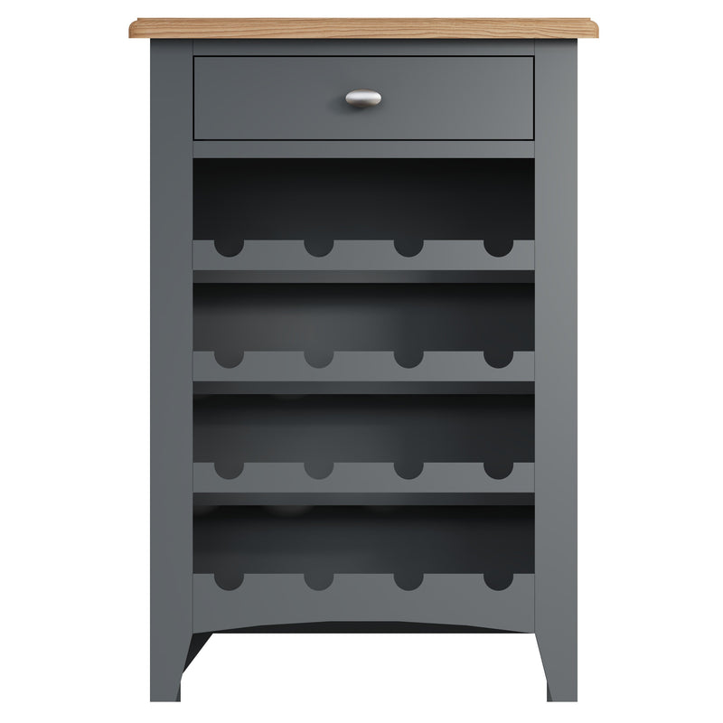 Grantham Oak Top 1 Drawer Grey Wine Cabinet by Lavishway | Wine Racks-33940