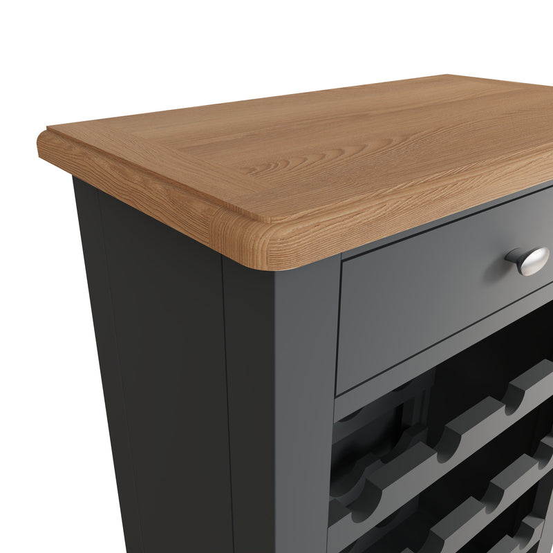 Grantham Oak Top 1 Drawer Grey Wine Cabinet by Lavishway | Wine Racks-33942