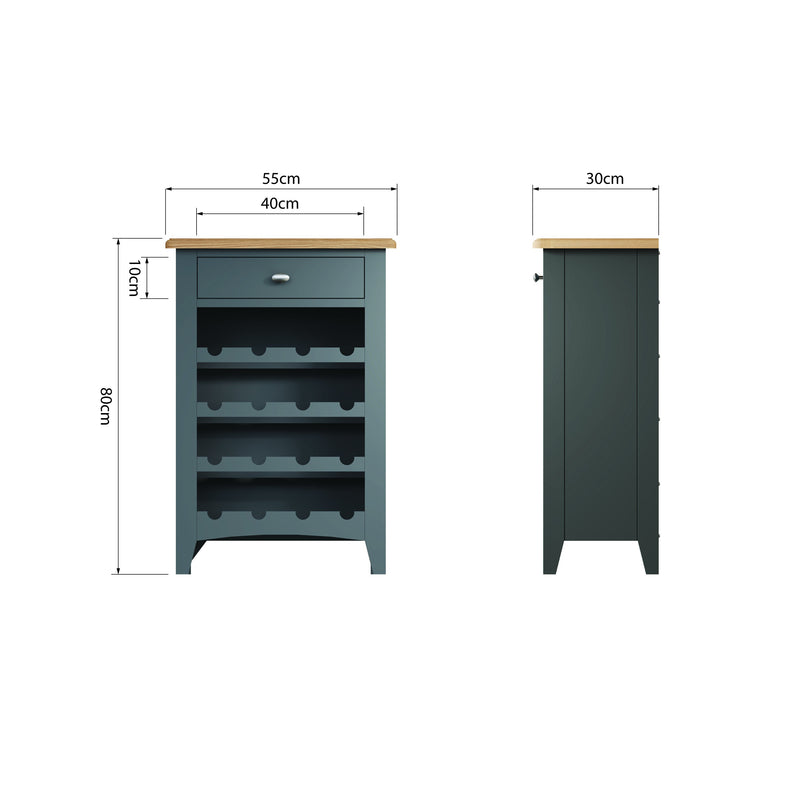 Grantham Oak Top 1 Drawer Grey Wine Cabinet by Lavishway | Wine Racks-33945