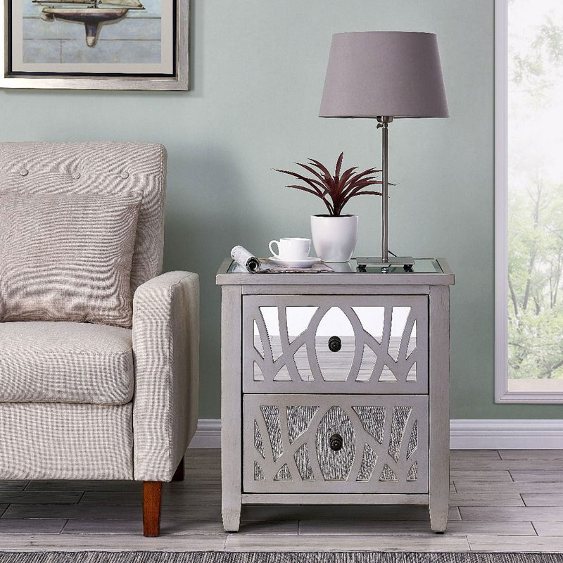Gallo 2 Drawers Mirrored Top Lamp Table by Lavishway | Side Tables-25396