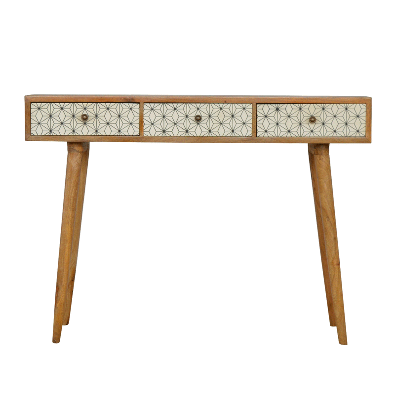 Martino Screen Printed 3 Drawers Writing Desk by Lavishway | Reclaimed Wood Desks-59869