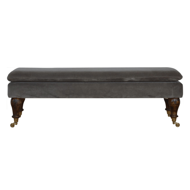 Swindon Castor Feet Grey Velvet Bench by Lavishway | Benches & Storage Benches-59468