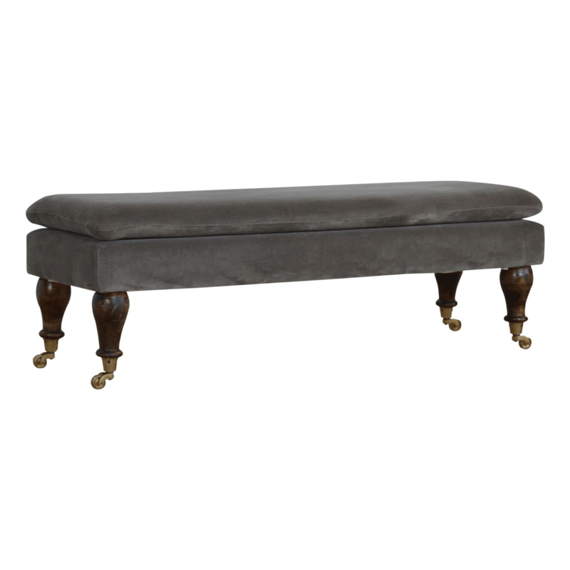 Swindon Castor Feet Grey Velvet Bench by Lavishway | Benches & Storage Benches-59467