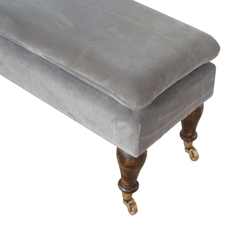 Swindon Castor Feet Grey Velvet Bench by Lavishway | Benches & Storage Benches-59472