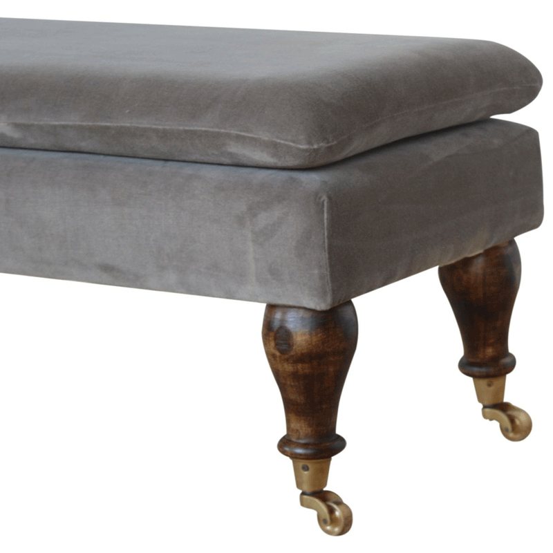 Swindon Castor Feet Grey Velvet Bench by Lavishway | Benches & Storage Benches-59470
