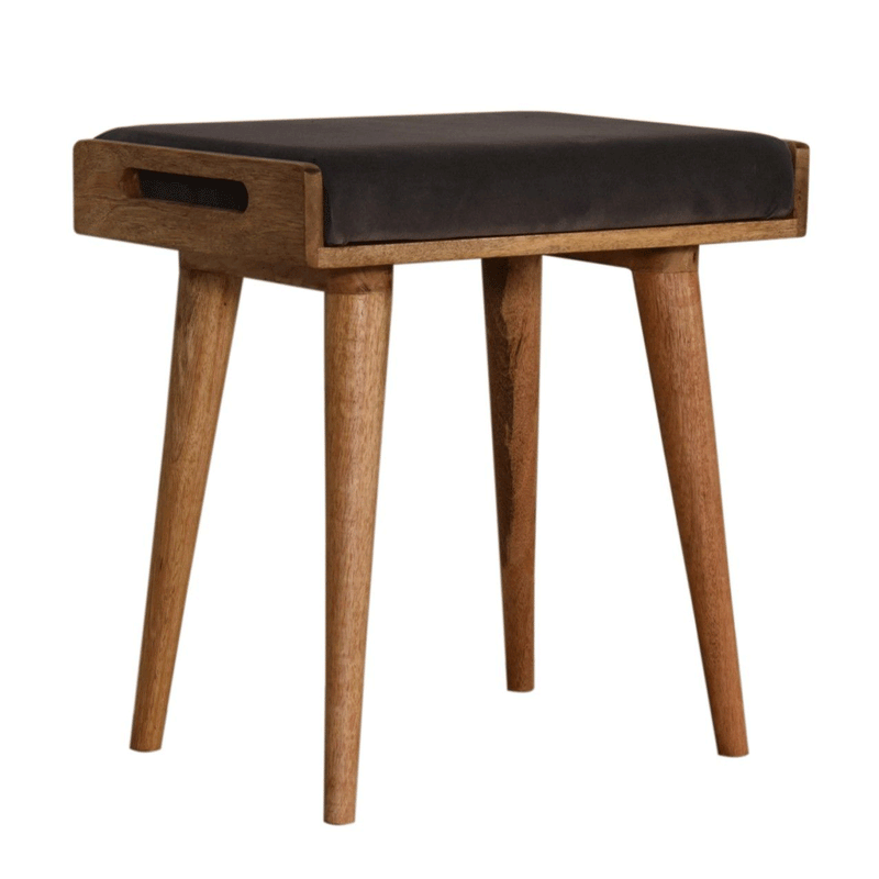 Swindon Tray Style Grey Velvet Footstool by Lavishway | Footstool-59408