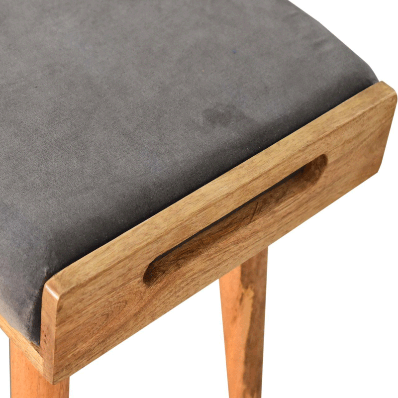 Swindon Tray Style Grey Velvet Footstool by Lavishway | Footstool-59412