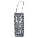 Grey Wicker Glass Hurricane Lantern by Lavishway | Candle Holders-51343