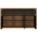 Havana Oak & Black Finish 3 Doors Sideboard by Lavishway | Sideboards-44151