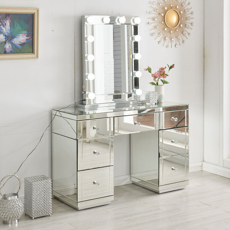Hollywood Mirror & 7 Drawers Glass Dresser by Lavishway | Table Mirrors-25133