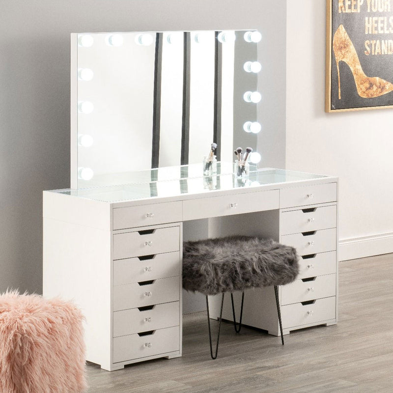 Hollywood White Dresser With Mirror Set by Lavishway | Table Mirrors-25070