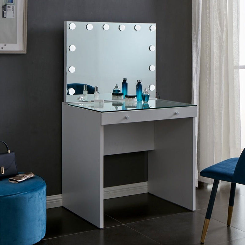 Hollywood White Dressing Table With Mirror by Lavishway | Table Mirrors-25081