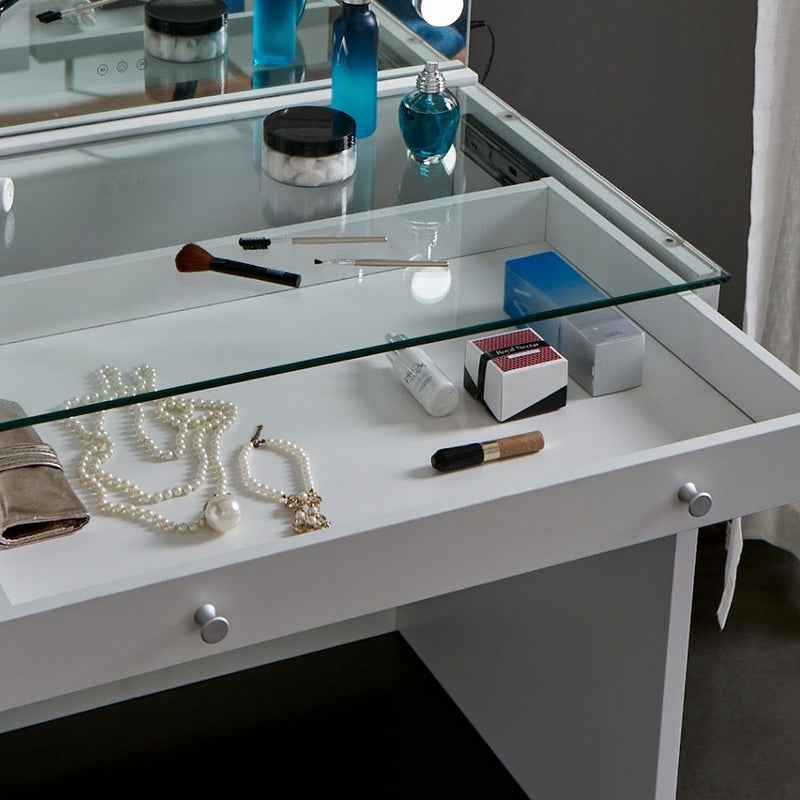Hollywood White Dressing Table With Mirror by Lavishway | Table Mirrors-25083