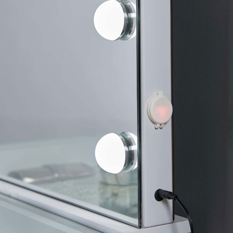 Hollywood White Dressing Table With Mirror by Lavishway | Table Mirrors-25084