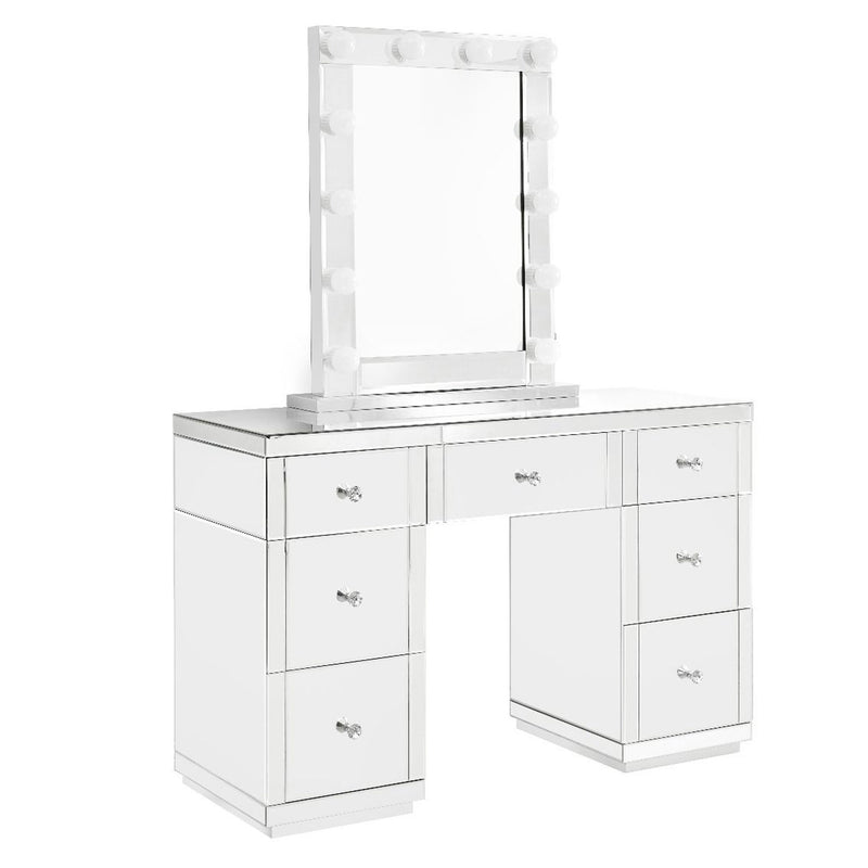 Hollywood White Mirror & Glass Dresser by Lavishway | Table Mirrors-25137