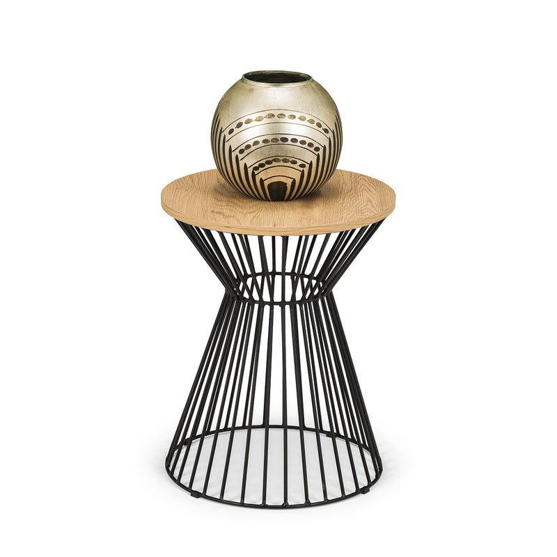 Jersey Round Oak Top Wire Lamp Table by Lavishway | Side Tables-20121