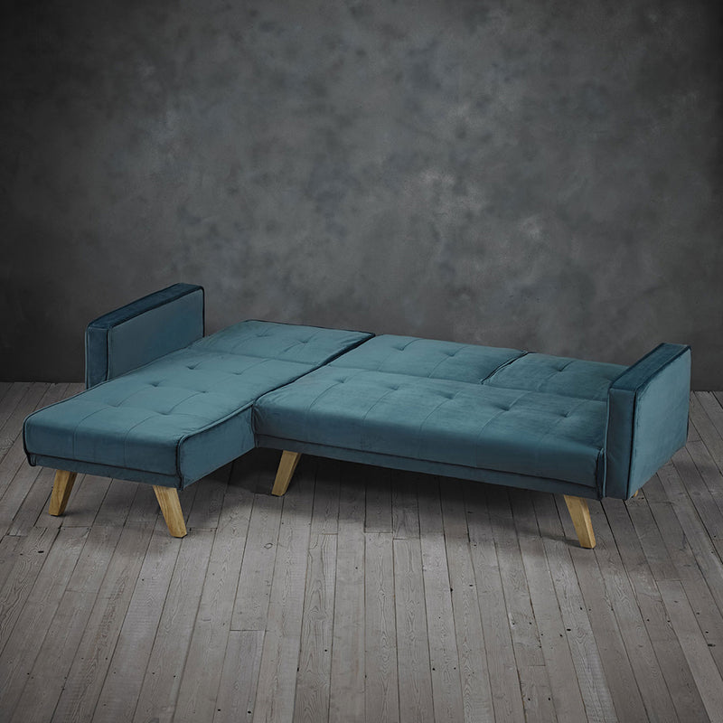 Kitson Right Hand Teal Velvet Corner Sofa Bed by Lavishway | Velvet Sofa-28482