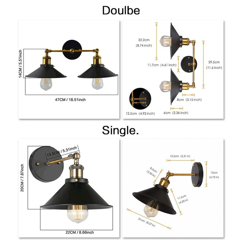 LED Black Metal Vintage Pendent Light by Lavishway | Wall Lamps-50297