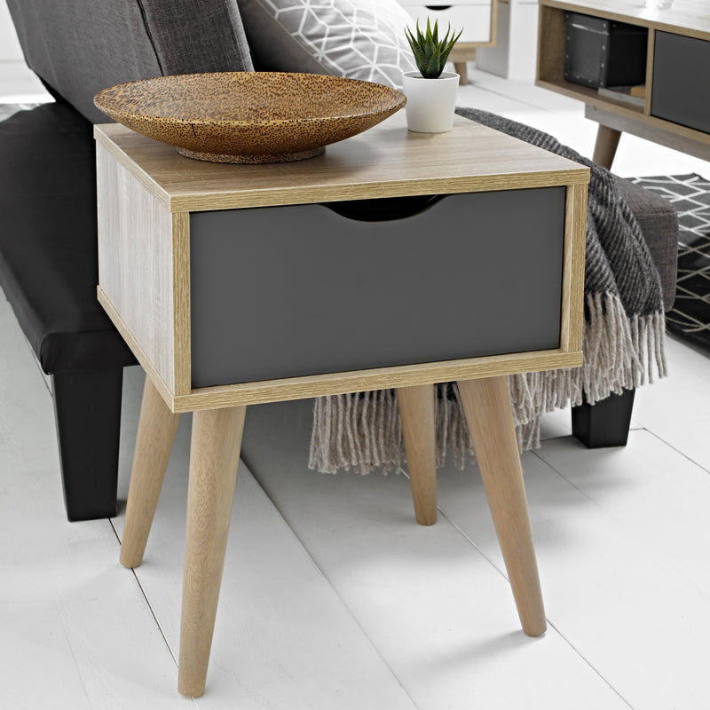 Scandi Oak Finish Grey Lamp Table by Lavishway | Side Tables-35348