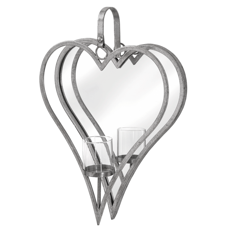Antique Silver Mirrored Heart Candle Holder by Lavishway | Candle Holders-50826
