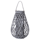 Wicker Bulbous Grey Candle Holder Lantern by Lavishway | Candle Holders-51353