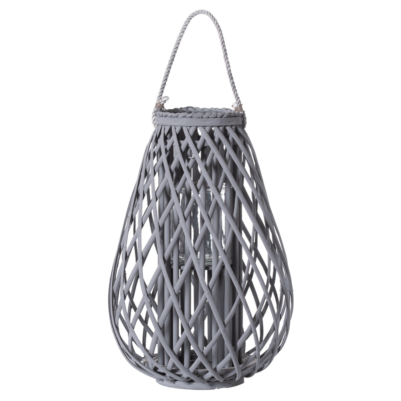 Wicker Bulbous Grey Candle Holder Lantern by Lavishway | Candle Holders-51353