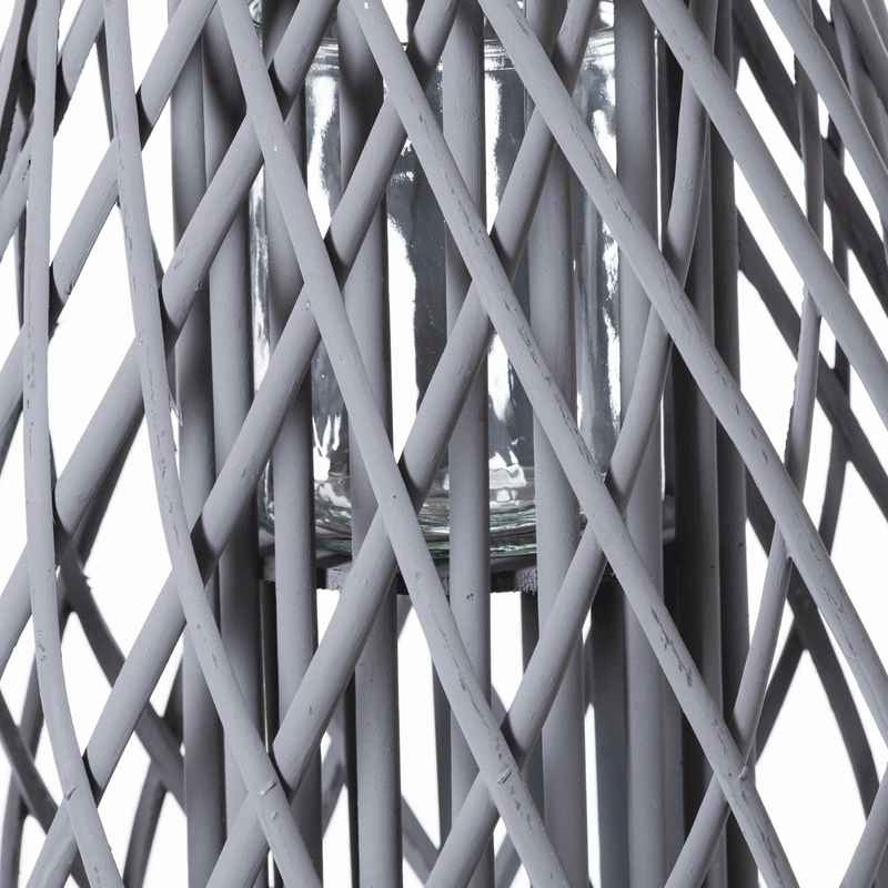Wicker Bulbous Grey Candle Holder Lantern by Lavishway | Candle Holders-51354