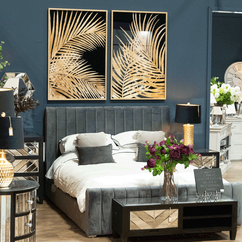 Metallic Palm Leaf Glass Gold Frame Wall Art by Lavishway | Art Gallery-51258