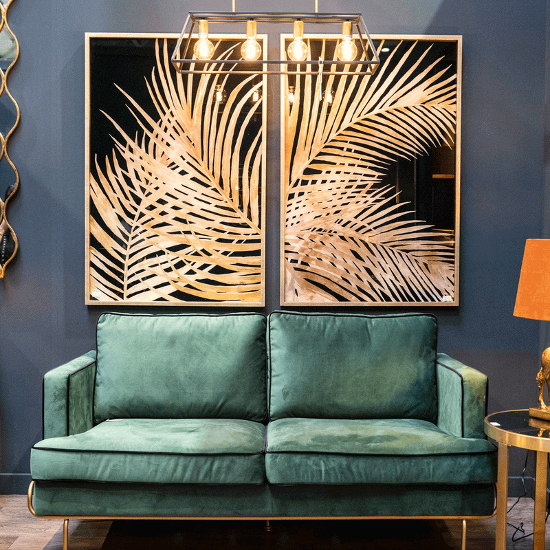 Metallic Palm Leaf Glass Gold Frame Wall Art by Lavishway | Art Gallery-51254