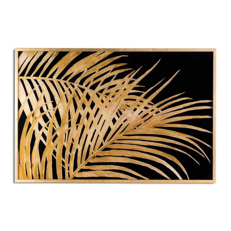 Metallic Palm Leaf Glass Gold Frame Wall Art by Lavishway | Art Gallery-51255