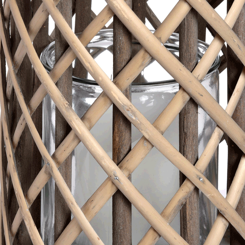 Glass Hurricane Natural Wicker Lantern by Lavishway | Candle Holders-51312