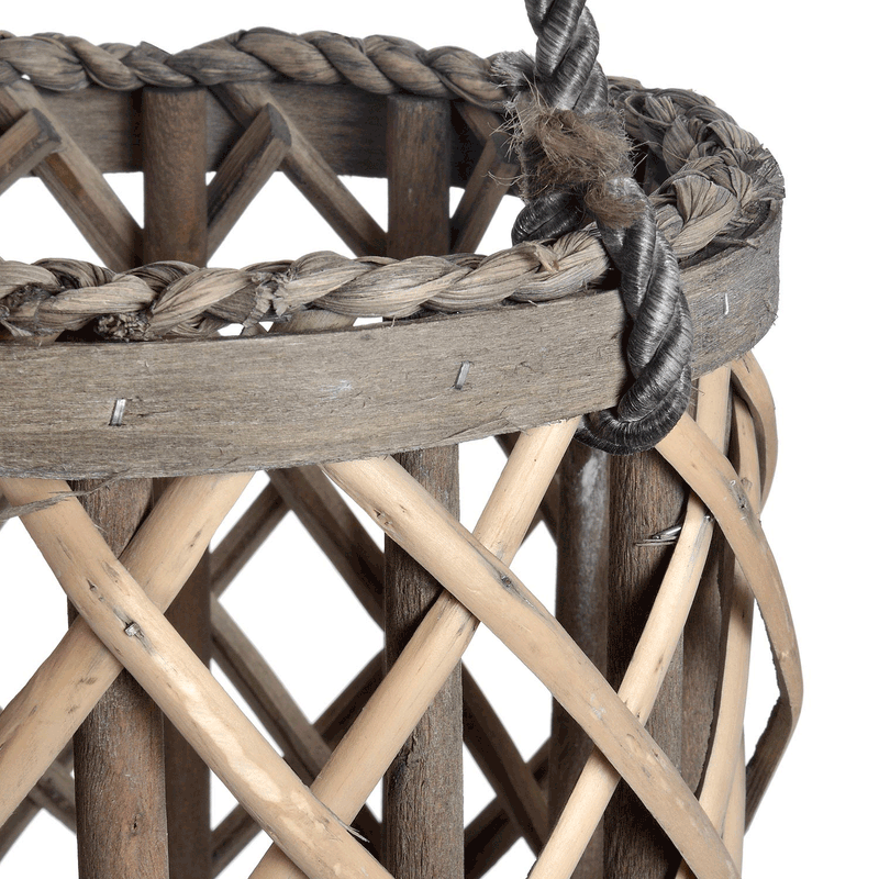 Glass Hurricane Natural Wicker Lantern by Lavishway | Candle Holders-51311