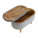 Leo Curved Grey Tweed Storage Footstool by Lavishway | Footstool-59318