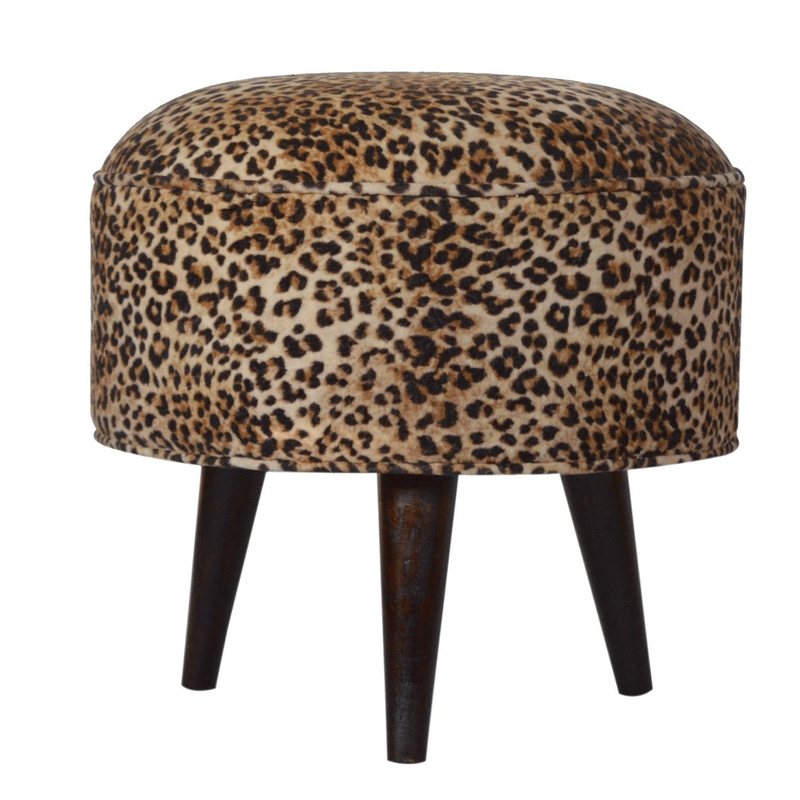 Perkins Leopard Print Velvet Footstool by Lavishway | Footstool-59117