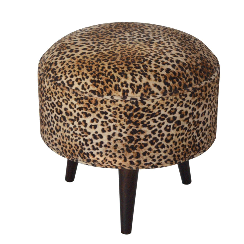 Perkins Leopard Print Velvet Footstool by Lavishway | Footstool-59118