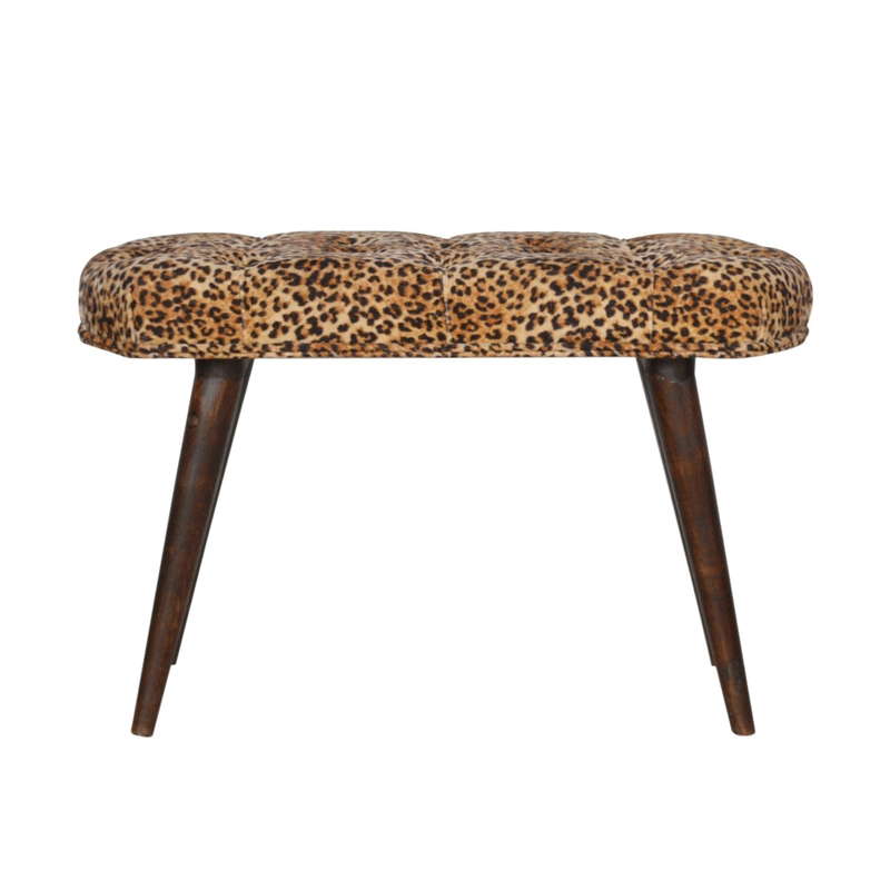 Perkins Leopard Print Velvet Bench by Lavishway | Benches & Storage Benches-59111