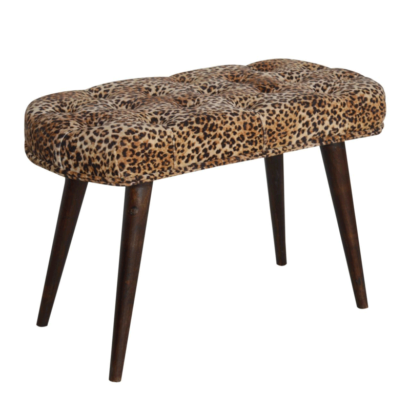 Perkins Leopard Print Velvet Bench by Lavishway | Benches & Storage Benches-59115