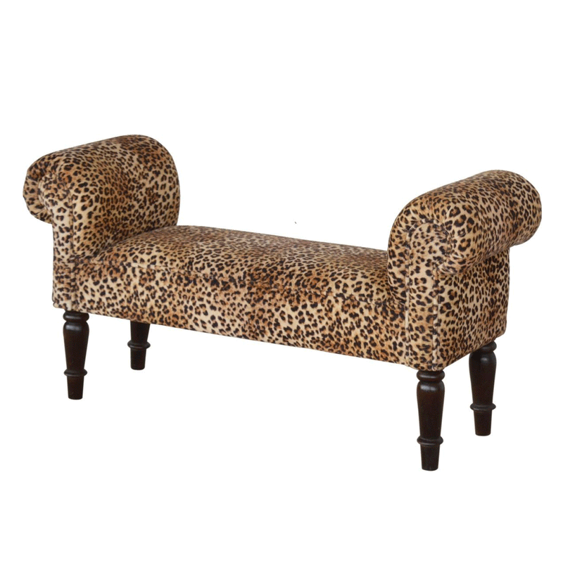Perkins Leopard Print Velvet Dressing Bench by Lavishway | Benches & Storage Benches-59075