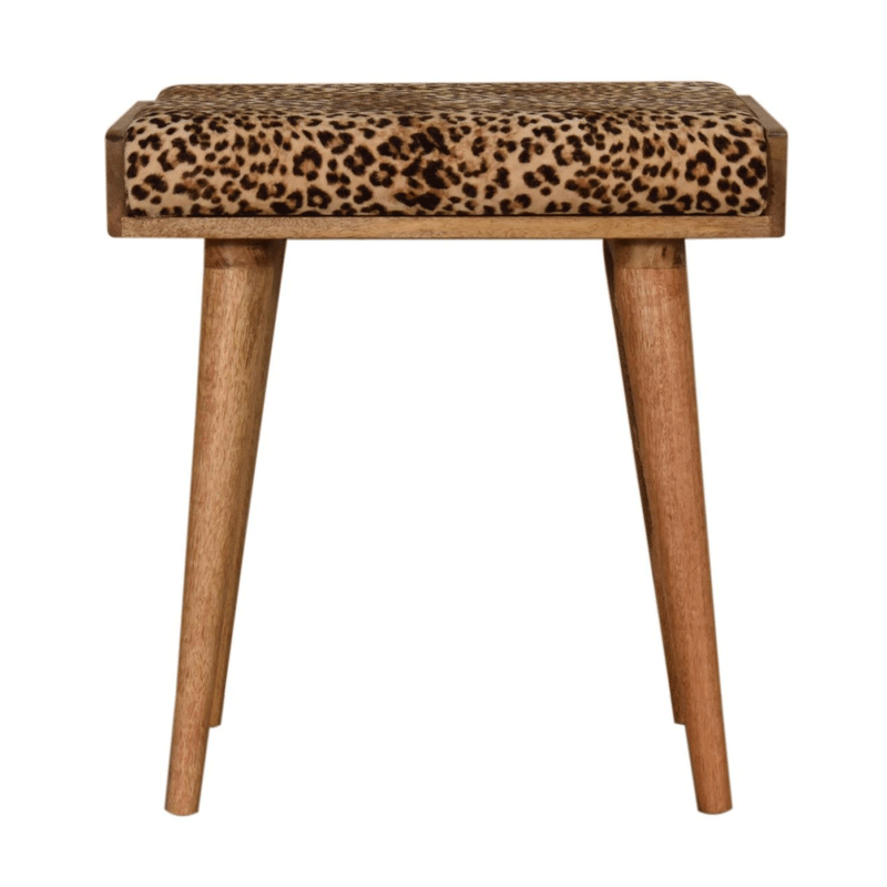 Perkins Leopard Print Velvet Style Footstool by Lavishway | Footstool-59051