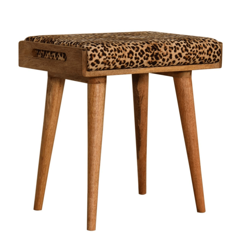 Perkins Leopard Print Velvet Style Footstool by Lavishway | Footstool-59050