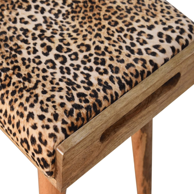 Perkins Leopard Print Velvet Style Footstool by Lavishway | Footstool-59054