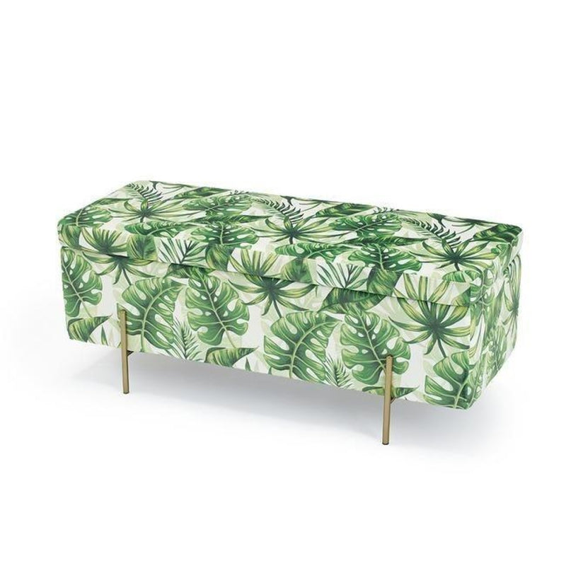 Tropical Velvet Printed Ottoman Storage by Lavishway | Benches & Storage Benches-35763