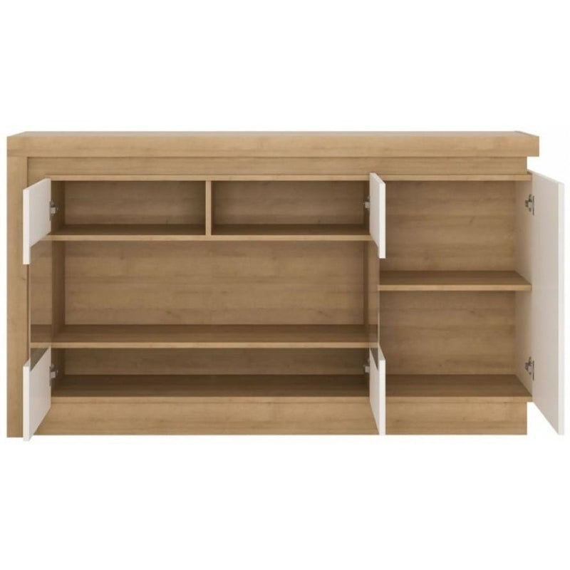 Lyon Oak Finish 3 Doors Glazed Long Sideboard by Lavishway | Sideboards-44393