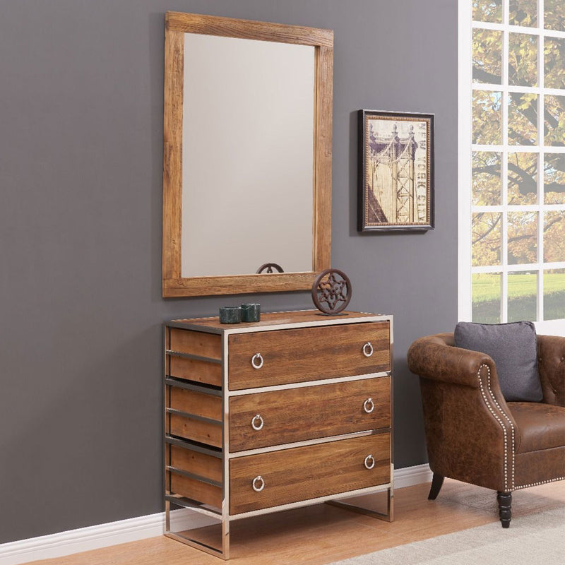 Malmo Rustic Wooden 3 Drawers Chest & Mirror by Lavishway | Wall Mirrors-24863
